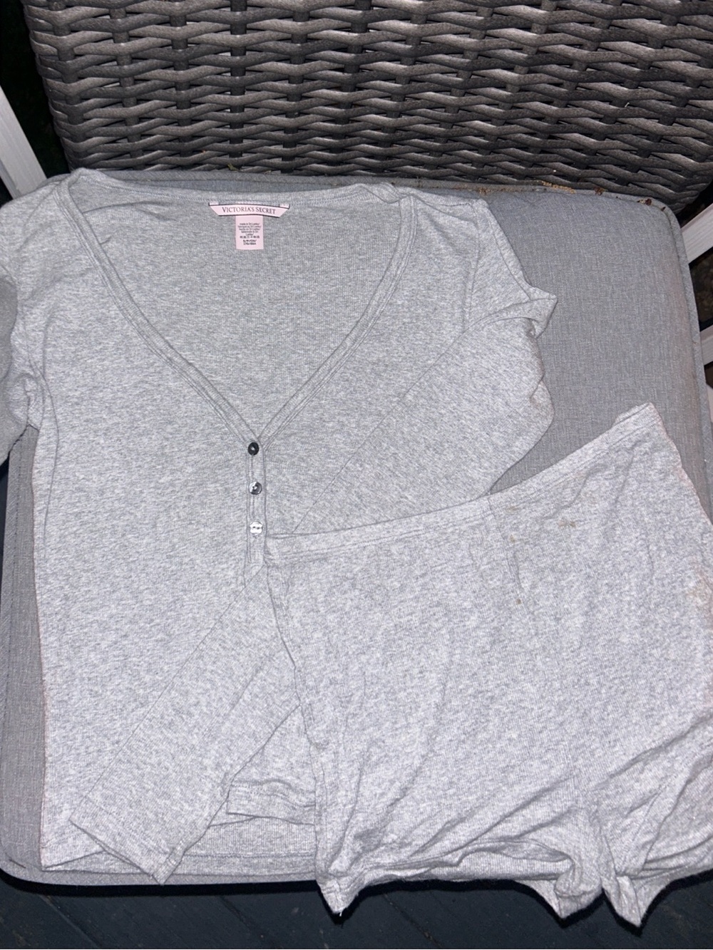 Victoria's Secret Light Gray V-Neck Long Sleeve Lounge Top & Shorts Set